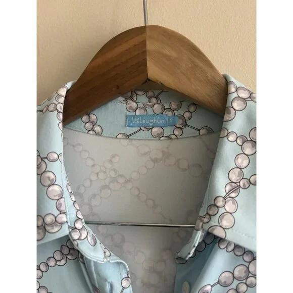 J. McLaughlin Gilchrist Catalina Dress Blue White Button Up Pearls Spandex Small - Picture 2 of 12